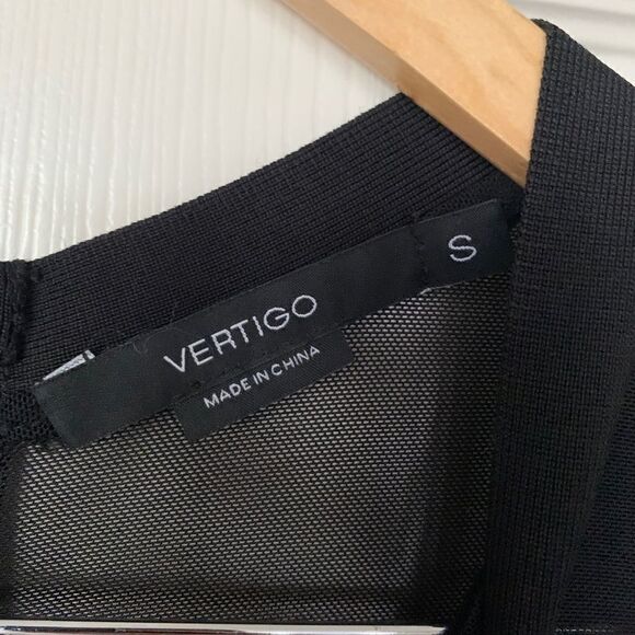 EUC Vertigo Bodycon Black Tan Aztec Print Dress S - Picture 2 of 9